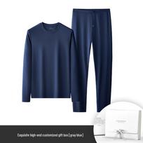 Luxury Lenzing Modal Men's Thermal Underwear Set - 80-count, Thin, Perfect for Spring, Autumn, and Winter. 3XL (171-190 catties) tamsiai mėlyna