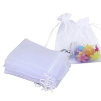 100 vnt. baltų organzos dovanų maišelių 10x15cm maišeliai su raišteliu vestuvėms white