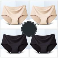 4pcs Women's Solid Color Underwear with Tight Abdomen and High Waist  Breathable Underwear M beige