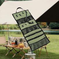 Camping Hanging Storage Bag, Tableware Canvas Outdoor Organizer, Tissue Pocket gray