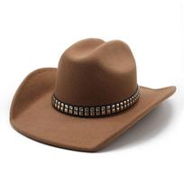 Western Cowboy Hat Men'S Casual Versatile Retro Beige Woolen Top Hat Women'S Stage Jazz Hat M（56-58cm） chaki