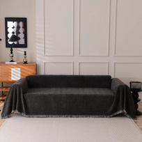 Herribone Žakardinė Sofos Rankšluostinė Šenilinė su Kutais Sofos Užvalkalas Antklodė Sofos Užvalkalas Universalus Svetainei Visais Metų Laikais 180X130cm tamsiai pilka spalva