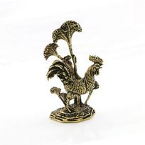 Retro žalvarinė karūnuota gaidžio statula figūrėlės antikvarinis biuro stalo dekoravimas bronzinis ornamentas zodiako vištos miniatiūriniai amatai