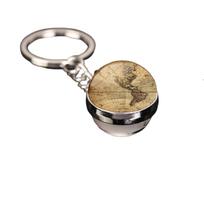 Art Vintage World Map Double Sided Glass Ball Keychain Jewelry Pendant Keychain One Size