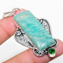 Amazonite, Diopside 925 Sterling Silver Jewelry Pendant 2.52  R9g37