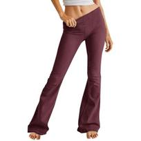 Lady Jeans Elastic Slim Fit Flared Leg Mid Waist Solid Color Long Trousers XL tamsiai ruda spalva