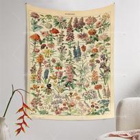Vintažinis botaninis gobelenas Lauko gėlių informacinė diagrama Gobeleniai Estetinis sienų menas Iliustracijos Paveikslai Namų dekoravimas 29x37in 74x94cm beige