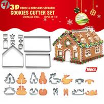 18-Piece Christmas Gingerbread House & Cookie Cutter Set - 430 Stainless Steel Baking/Cake Mold brown
