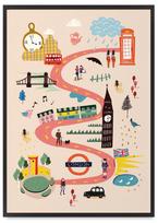 Plakatas žemėlapis žemėlapiai Londonas iliustracija juodame rėmelyje 21x30 cm
