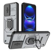 Xiaomi Redmi Note 12 5G dėklas, smūgiams atsparus šarvuotas dėklas su žiedu-laikikliu automobiliui, telefono dangtelis Redmi Note12 5G, kameros lęšio apsauga, Fundas For RM Note 12 5G pilka spalva