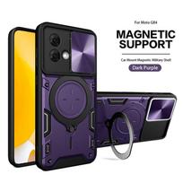Dėklas MotoG84 5G su magnetiniu laikiklio žiedu, telefono dėklas Motorola Moto G84 G 84 5G, slankiojantis kameros objektyvo šarvuotas smūgiams atsparus galinis dangtelis For Moto G84 5G tamsiai violetine spalva