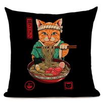 Japanese Style Decorative Cushion Cover Cute Japanese Ramen Tea Cat Octopus Pillowcase for Home Decor 450mm*450mm