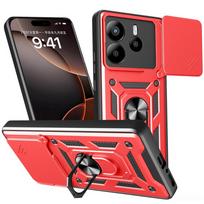 Apsauginis dėklas kamerai Xiaomi Redmi Note 14 4G Note14 5G Redmi 14R 14C Redmi 13 Šarvuotas Hibridinis Metalinis Žiedo Laikiklis Galinis Dangtelis For Redmi Note 14 4G raudona