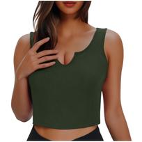 Women's Summer Fashion Slim Small V-Neck Ribbed Work Back Sleeveless Tank Top M brown