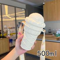 500ML Ice Cream Shape Drinking Water Bottle Drinking Straws Plastic for Adult Kids Cute Water Cup with Straw Rope Drinking Jug 500ml violetinė