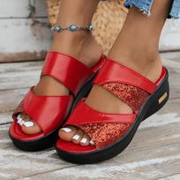 New Women Slippers Casual Sling Backs Wedge Sandals Glitter Platform Comfortable Slippers Slides Women Zapatos De Mujer 35