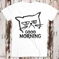 230 Gsm 100% Cotton Unimpressed Cat Good Morning Kitten Meow Pet Best Seller T Shirt Music Retro Top Tee Gift Cool Unisex 8662 XXS balta