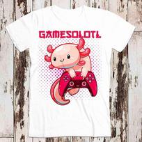 230 Gsm 100% Cotton Gamer Axolotl Lover Cute Axolotls Online Gaming Style Design Top Art Retro Tee Best Seller T Shirt 8991 XXS balta