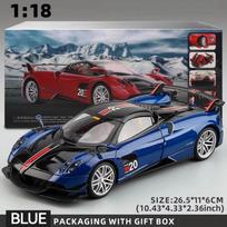 Lietas auksu automobilio modelis 1:18 Pagani Kabrioletas Sportinis Automobilis su Švelniu Garsu ir Atgal Traukiamas Žaislinis Automobilis Muzikinis Modelis Ornamentų Kolekcija Dovana Berniukui mėlyna