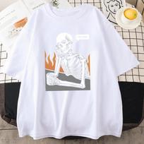 Skeletons in Meditation and Keep Alone Prints Mans Cotton Short Sleeve Personality Street Hip Hop Clothing Casual Men T-Shirts S smėlis