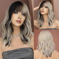 WIGS ilgo kūno banguotų sidabrinių pelenų plaukų perukas su kirpčiukais moterims kasdieniniam vakarėliui didelio tankio plaukų ombre perukai, karščiui atsparus pluoštas MW6153-1 beige