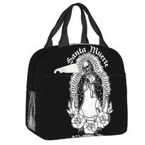 Santa Muerte Šventoji Mirtis Nešiojami pietų dėžutės Moterims Vandeniui atsparus Meksikietiškas Cukrinis Kaukolis Šaldytuvas Šiluminė Maisto Izoliuota Pietų Kuprinė 22x20x13CM smėlis