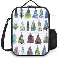 Watercolor Christmas Trees Reusable Insulated Lunch Bag for Men Women Christmas Theme Cooler Tote Boxfor Work Picnic or Travel 26.5x20x11.5CM smėlis