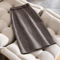 Houndstooth Plaid Skirt for Women In Autumn and Winter New High-waisted Slim A-line Elegant Temperament Slit Plaid Wool Hip Skirt M