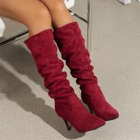 Zomšiniai aukštakulniai ilgaauliai smailianosiai batai seksuali avalynė 2024 m. mada žieminiai batai Chelsea aulinukai nauji moteriški zapatillas 35 raudona