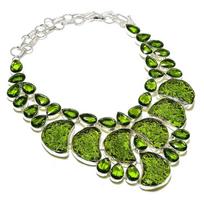 Natural Moldavite, Peridot 925 Sterling Silver Jewelry Necklace 18  S4D06 black