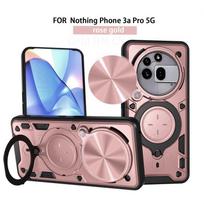 Alloy Ring Holder Slide Lens Window Phone Magnetic Case For Nothing Phone 3a Pro Armor Heavy Duty Protection Kickstand Cover Nothing Phone 3A Pro Capa Nothing Phone 3a Pro rožinio aukso spalvos
