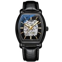 Vyriškas mechaninis laikrodis Naujo statinės tipo automatinis tuščiaviduris šviesus vandeniui atsparus nerūdijančio plieno auksinis laikrodis vyrams Relojes Hombreino leather juoda
