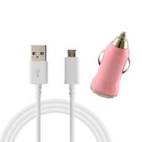 [Compatible Samsung Galaxy A3-A5-2015-2016-A6-A6+-A7] 1 Meter USB Cable + Pink Car Charger [Phonillico®] balta