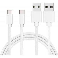 Cable USB-C pour Xiaomi REDMI NOTE 9 - NOTE 9 PRO - NOTE 10 - NOTE 10 PRO - Nylon Tressé Argent Blanc 1 Mètre [LOT 2] Phonillico® balta