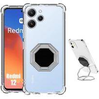 Case for Xiaomi Redmi 12 4G-5G (not for Redmi Note 12) Transparent Silicone with Silver Adjustable Ring Holder