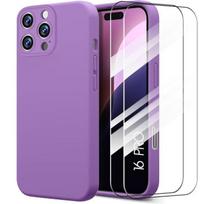 Silicone Case for iPhone 16 Pro - Ultra Slim Anti-Scratch Protection Purple + 2 Tempered Glasses