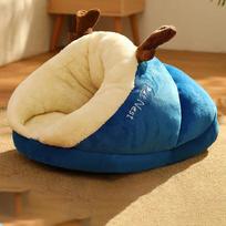 Warm Small Dog Kennel Bed Breathable Dog House Cute Slippers Shaped Dog Bed Cat Sleep Bag Foldable Washable Pet House 40x30x25 cm mėlyna