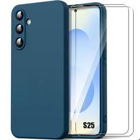 Case for Samsung Galaxy S25 - Navy Blue Silicone Protection + 2 Tempered Glasses - BOOLING®