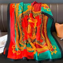 New Retro Temperament Floral Sunscreen Scarf for Women In Spring and Autumn Thin Scarf Shawl with Imitation Silk Scarf Neck Protection 90*180cm red