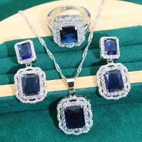 2024 New Stand Alone Hot Jewelry Square Zircon Necklace Earrings Ring Set