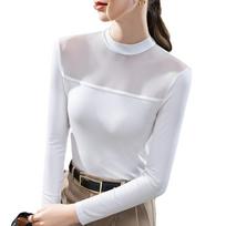 Stand-up Collar Bottoming Shirt Women's New European Women's Clothing Splicing Foreign Style Shirt Temperament with Waist Top S balta