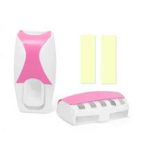 1Set Toothbrush Holder With Automatic Toothpaste Dispenser Wall Mounted Toothbrush Storage Rack & Bathroom Toothpaste Squeezer