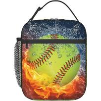 Softball Ugnis ir Ledas Unisex Šildoma Pietų Dėžutė Tote Maisto Krepšys Daugkartinio Naudojimo Izoliuotas Nešiojamas Pietų Dėžutės Rankinės Suaugusiems Vaikams 26x21x11CM smėlis