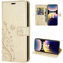 Case for Xiaomi Redmi Note 14 Pro 5G (not for 4G) Protection Synthetic Leather Shockproof Golden Pattern Butterfly Flowers