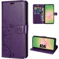 Case for Samsung Galaxy A56 5G - BOOLING - Shockproof Synthetic Leather Dark Purple Butterfly Pattern violetinė