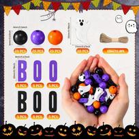110-Piece Halloween Craft Beads Set - Colorful Wooden Ghost & Farmhouse Spacer Beads With Twine Party Decor Pack of 110