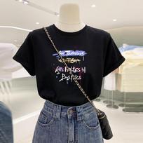 Summer 2025 New Hong Kong Style Black Short Sleeve T-Shirt Women's Design Niche Top Loose Front Shoulder T-Shirt S