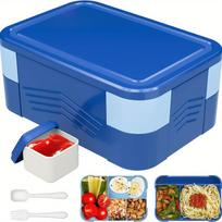 Bento Lunch Box Adult 2 Tier Lunch Box, 6 Compartments, Plastic Adult and Youngsters's Work School Lunch Box 1550ml šviesiai mėlyna spalva