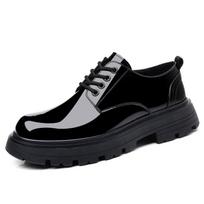 Leather shoes men's Hong Kong style glossy cowhide casual shoes black round head youth suit big head leather shoes tide 2025 38