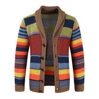 Men's Sweater Jacket Autumn and Winter Lapel Color Matching Knitted Cardigan XXXL